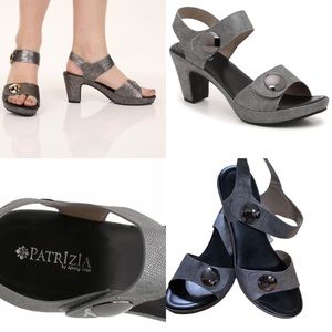 PATRICIA DADE SANDALS GRAY  STRAPPY PLATFORM HEEL BUTTON TRIM . SIZE US 9 / 40